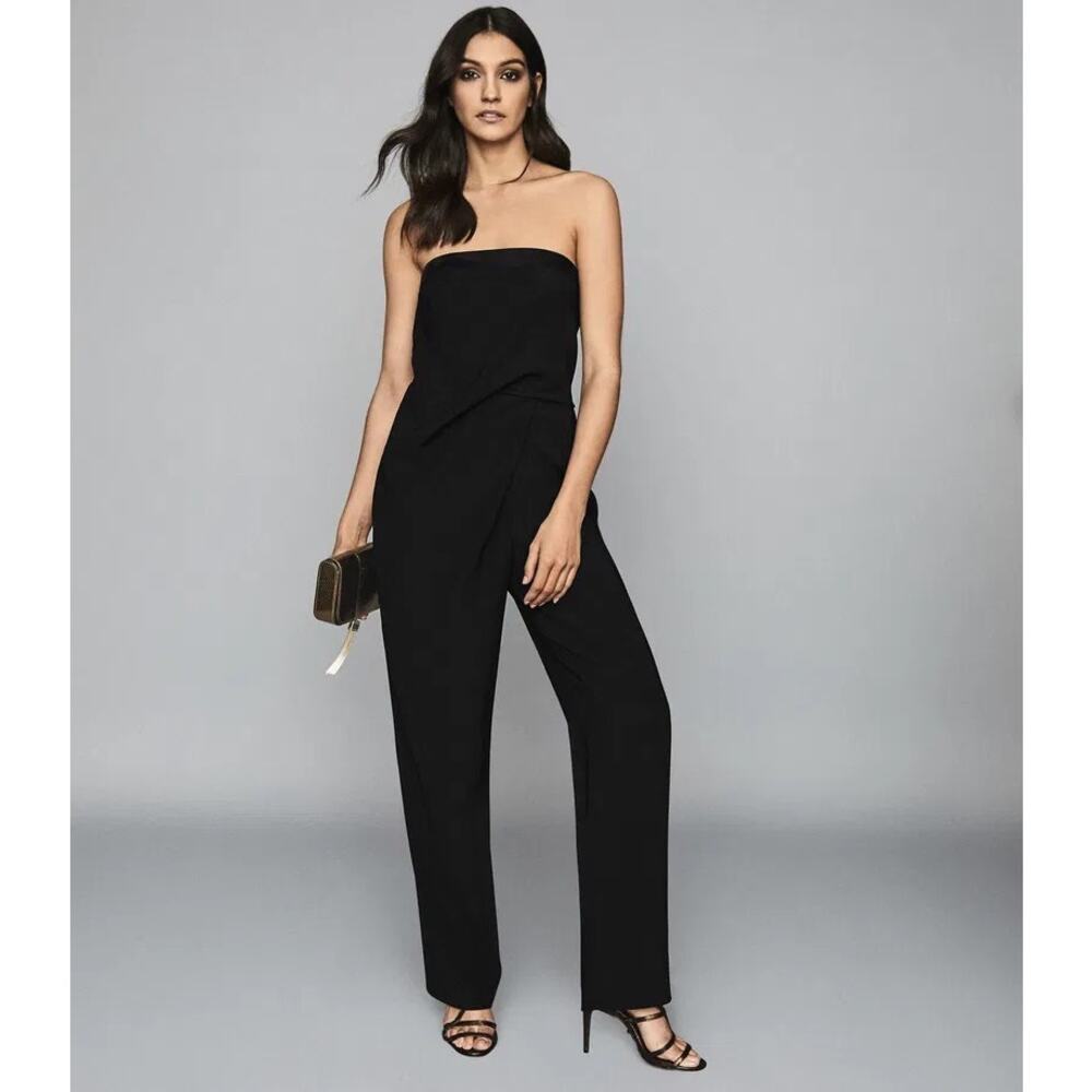 Reiss Toni Silk Satin Trimmed Strapless Tube Sleeveless Bandeau Jumpsuit Size 2 - Picture 1 of 11